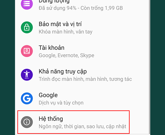 Bước 1: Vào Cài đặt > Chọn Hệ thống.