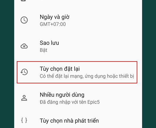 Bước 2: Nhấp vào Tùy chọn đặt lại.