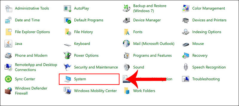 Chọn mục System