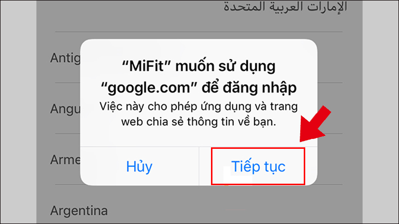 Chọn Tiếp tục