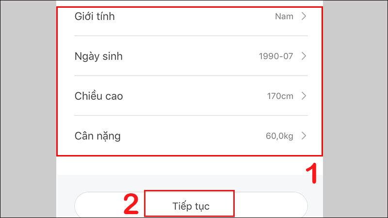 Điền các thông tin cần thiết về sức khỏe 