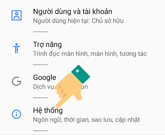 Bước 2: Tiếp tục chọn mục Hệ thống ở cuối cùng.