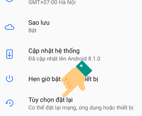 Bước 3: Chọn tiếp Tùy chọn đặt lại.