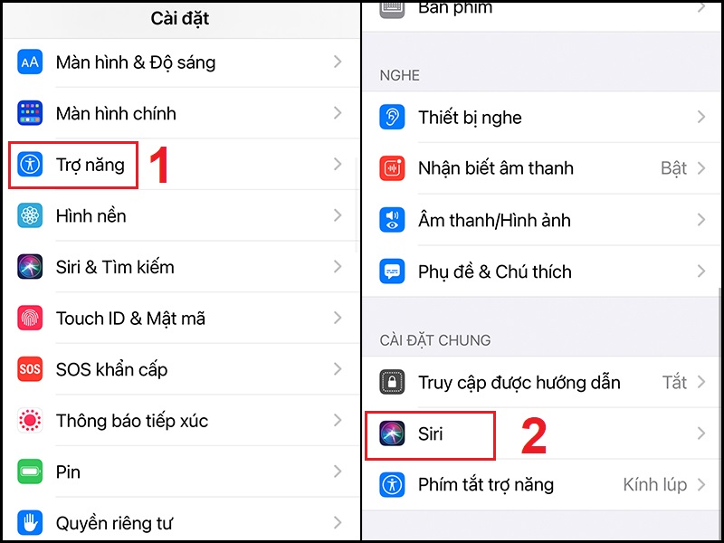 Mở Siri trong mục Trợ năng