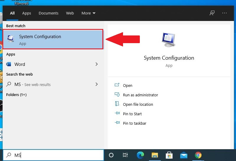 Mở cửa sổ System Configuration