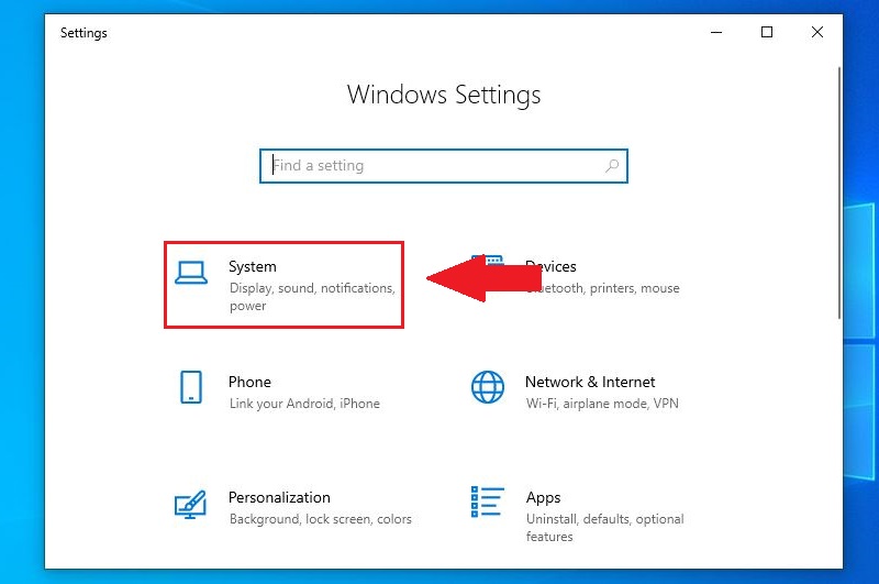 Mở Cài đặt System 