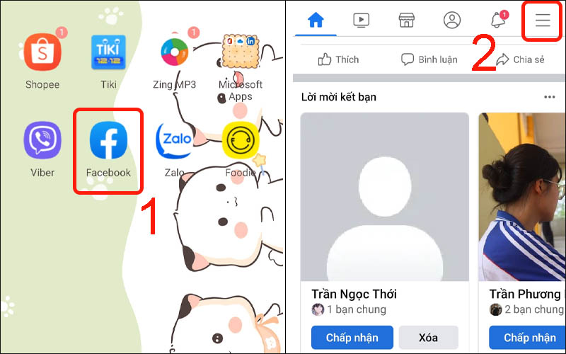  Mở ứng dụng Facebook rồi chọn biểu tượng 3 dấu gạch