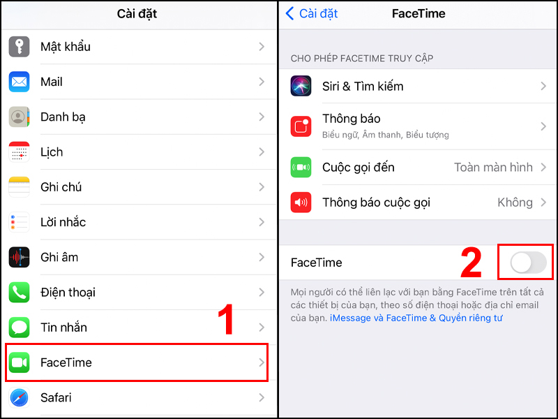 Nhấn nút để tắt FaceTime