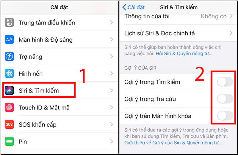 Tắt gợi ý của Siri