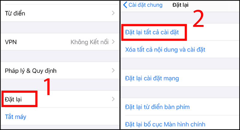 Đặt lại tất cả cài đặt