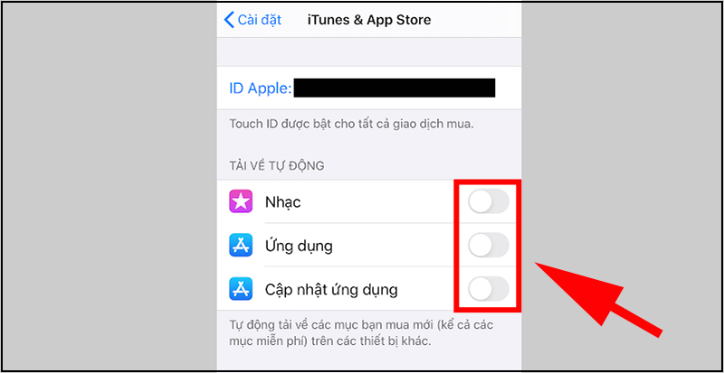 Tắt các mục Music, App, Updates