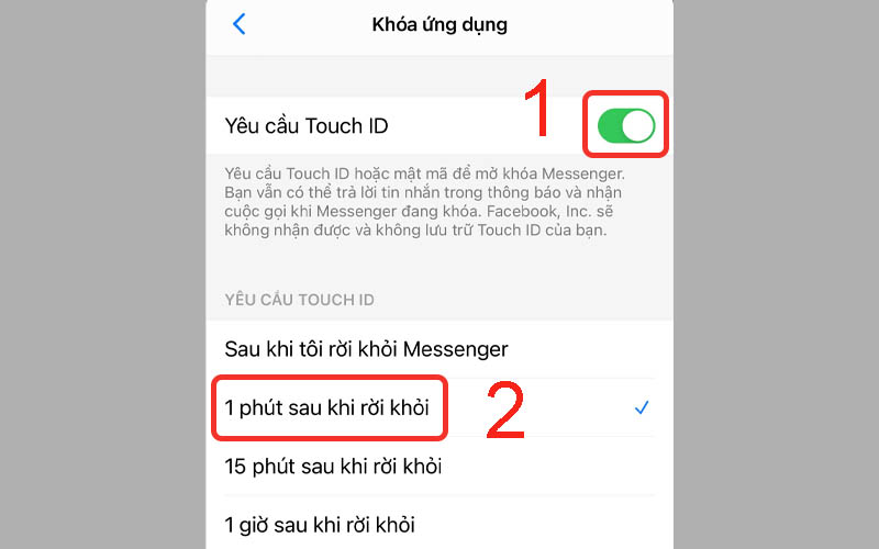  Bật yêu cầu Touch ID