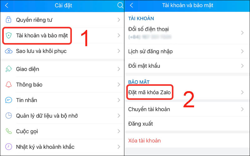 Chọn Đặt mã khóa Zalo