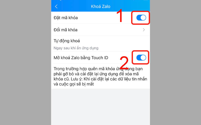 Chọn mở khóa bằng Touch ID