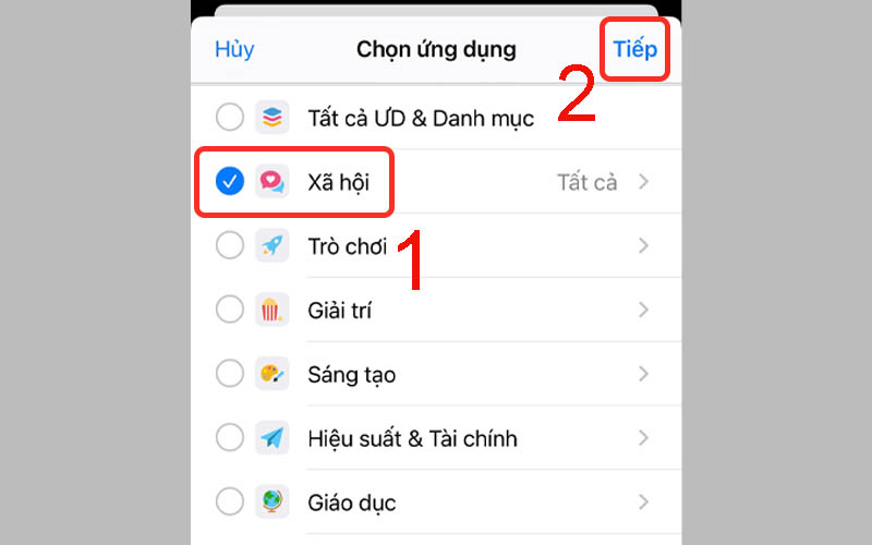 Chọn ứng dụng muốn khóa