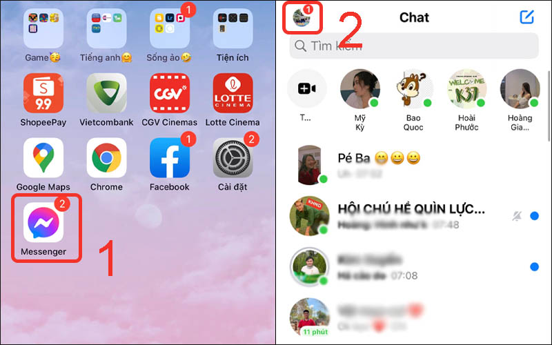  Chọn vào avatar trong Messenger