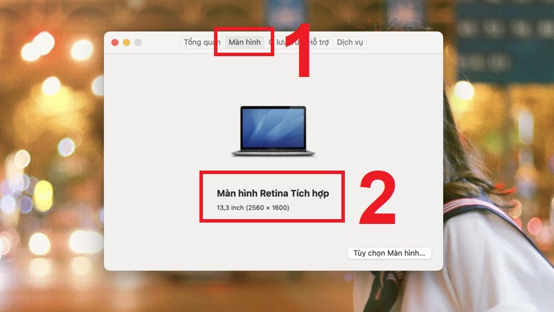 Nhấn vào thẻ Display (Màn hình) để xem độ phân giải màn hình bên dưới