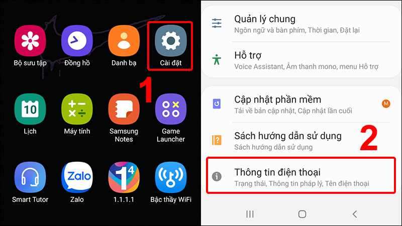 Vào Cài đặt và chọn Thông tin điện thoại