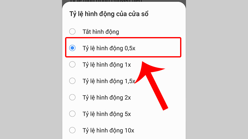 Điều chỉnh các mục này xuống 0,5x hoặc Tắt hình động