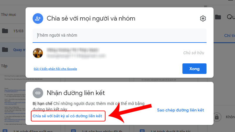 Chia sẻ với bất kỳ ai có đường liên kết