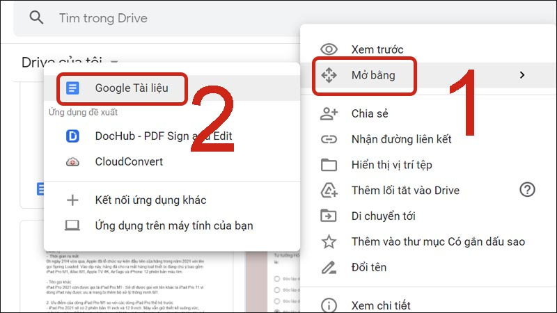 Chọn Google Tài liệu để mở ảnh dưới dạng văn bản