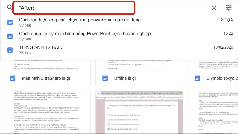 Tìm kiếm tài liệu trong Google Drive theo thời gian cụ thể