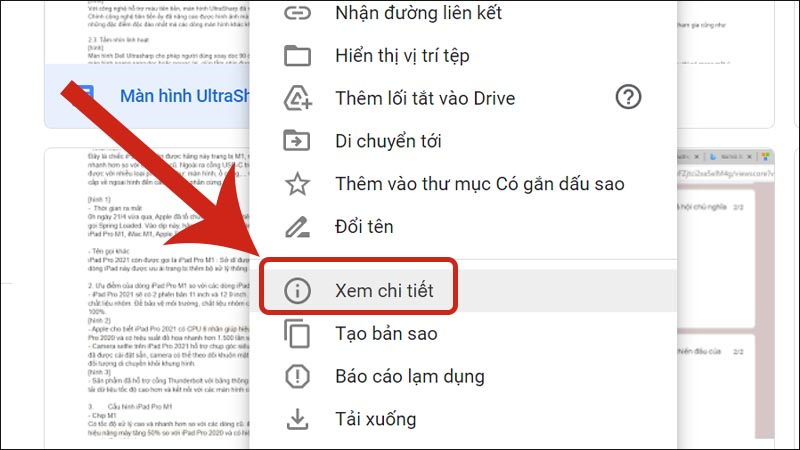 Click chuột phải vào file và chọn Xem chi tiết 