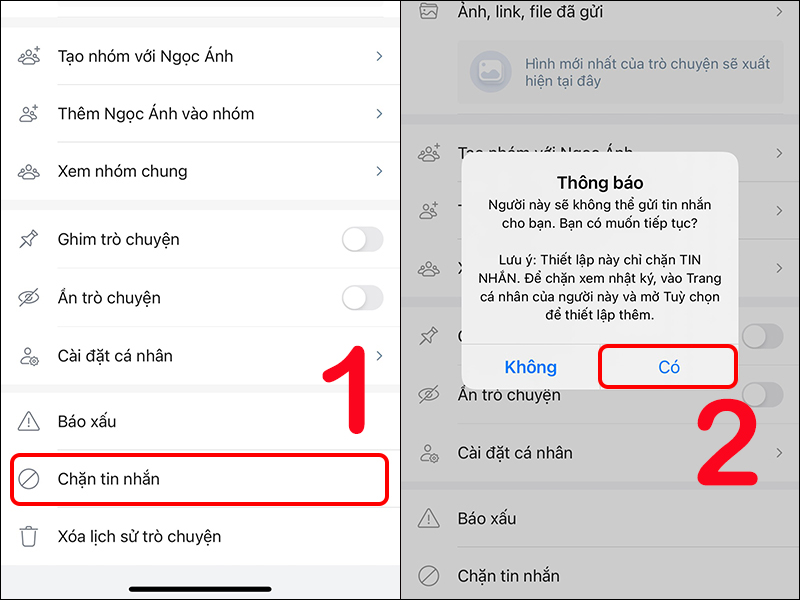 Chặn tin nhắn bạn bè trên Zalo