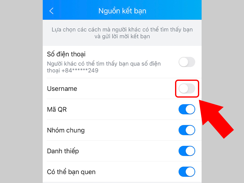 Tắt nhận lời mời kết bạn Zalo bằng Username