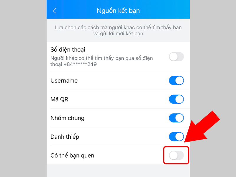 Tắt nhận lời mời kết bạn từ Zalo từ mục Có thể bạn quen