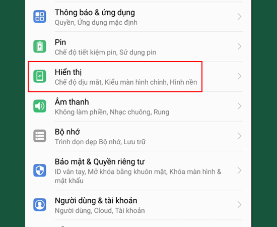 Bước 1: Vào Cài đặt > Chọn Hiển thị.