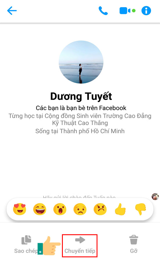 Chọn vào Chuyển tiếp