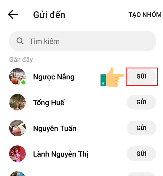 nhập tên tài khoản vào thanh tìm kiếm