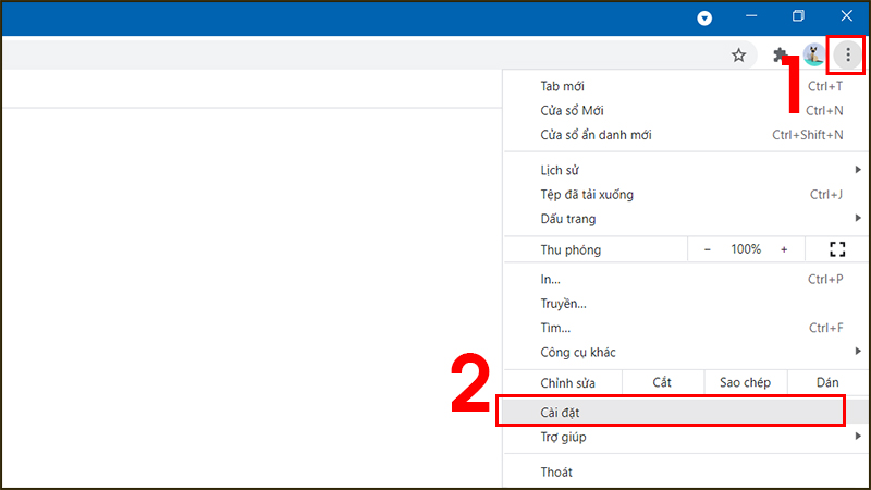Chọn vào Cài đặt trong Google Chrome