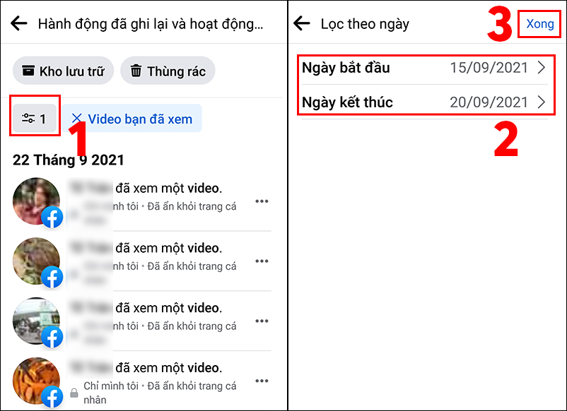 Lọc video đã xem trong phạm vi thời gian theo ý muốn