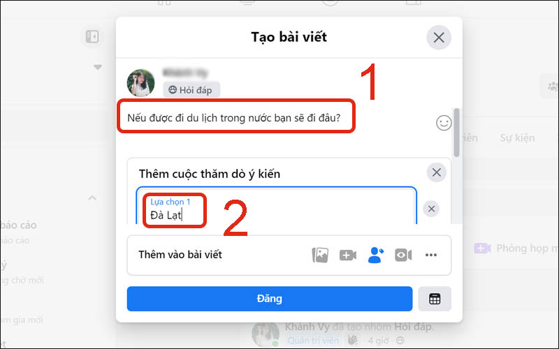 Tạo câu hỏi và sự lựa chọn