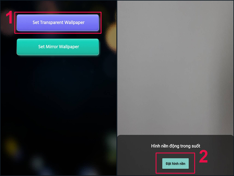 Chọn Đặt hình nền để hoàn thành cài đặt hình nền trong suốt cho điện thoại