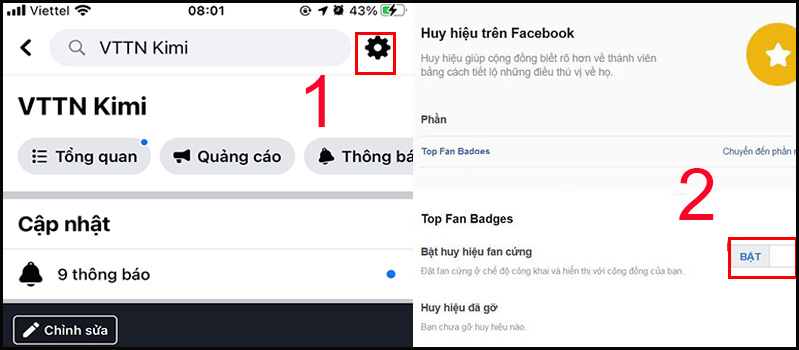 Bật huy hiệu fan cứng