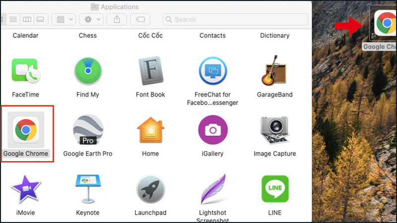 Nhấn giữ chuột trái và kéo biểu tượng Google Chrome ra ngoài màn hình máy tính