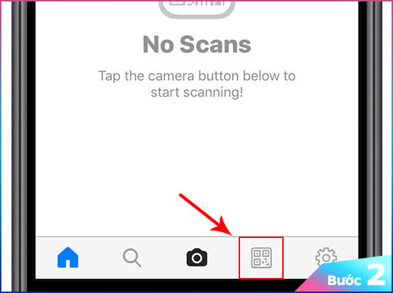 Bước 2: Tại ứng dụng các bạn chọn vào biểu tượng mã QR như trong hình minh hoạ