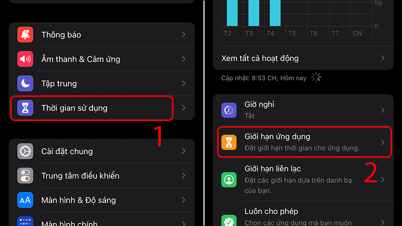 Truy cập vào mục Giới hạn ứng dụng