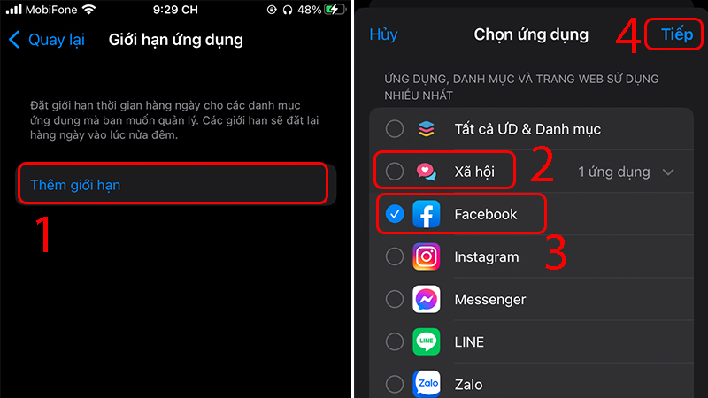 Giới hạn thời gian sử dụng Facebook