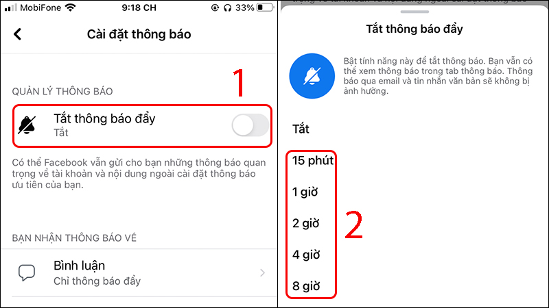 Tạm tắt thông báo đẩy từ Facebook trong khoảng thời gian xác định