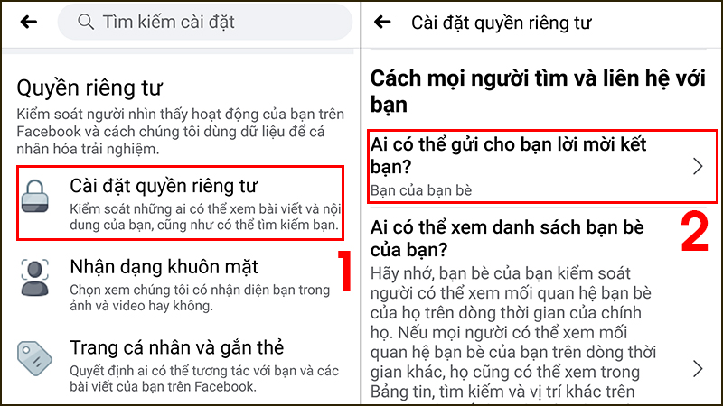 Tùy chọn đối tượng có thể gửi cho bạn lời mời kết bạn