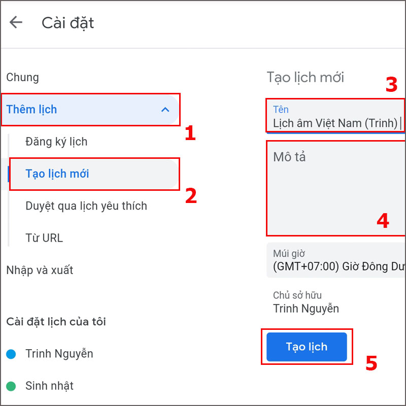Tạo lịch mới 