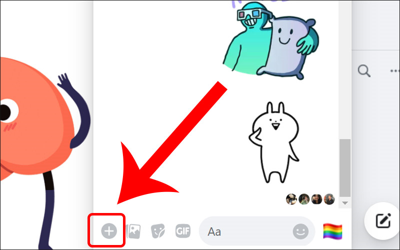 Nhấn vào biểu tượng dấu + ở khung chat