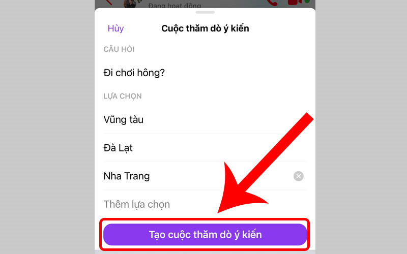 Gửi cuộc thăm dò ý kiến trên Messenger