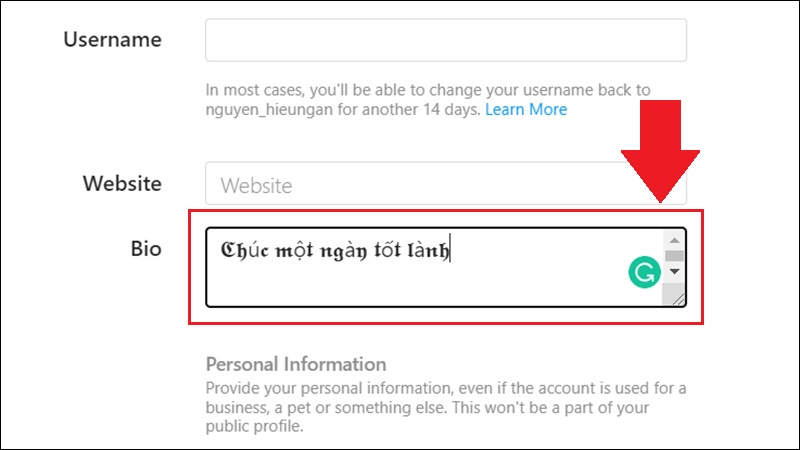 Dán đoạn văn bản vừa tạo vào Instagram
