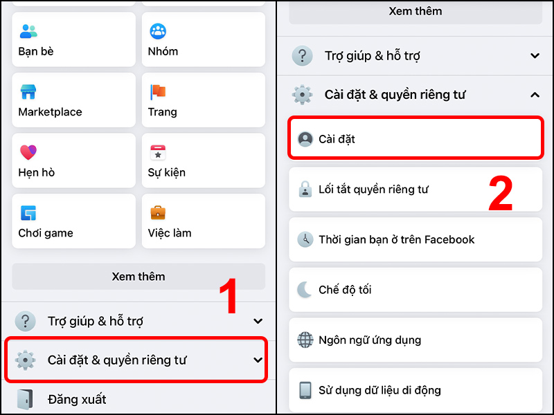 Vào Cài đặt & quyền riêng tư bạn chọn Cài đặt