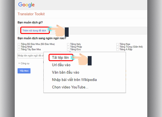 Thêm nội dung để dịch